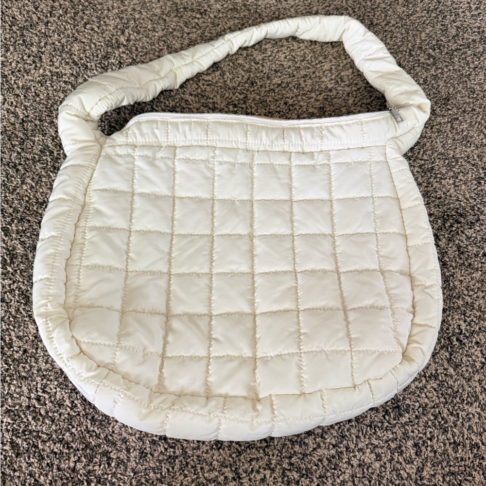 Quilted Cream Shoulder Bag - Soft Puffer Style
